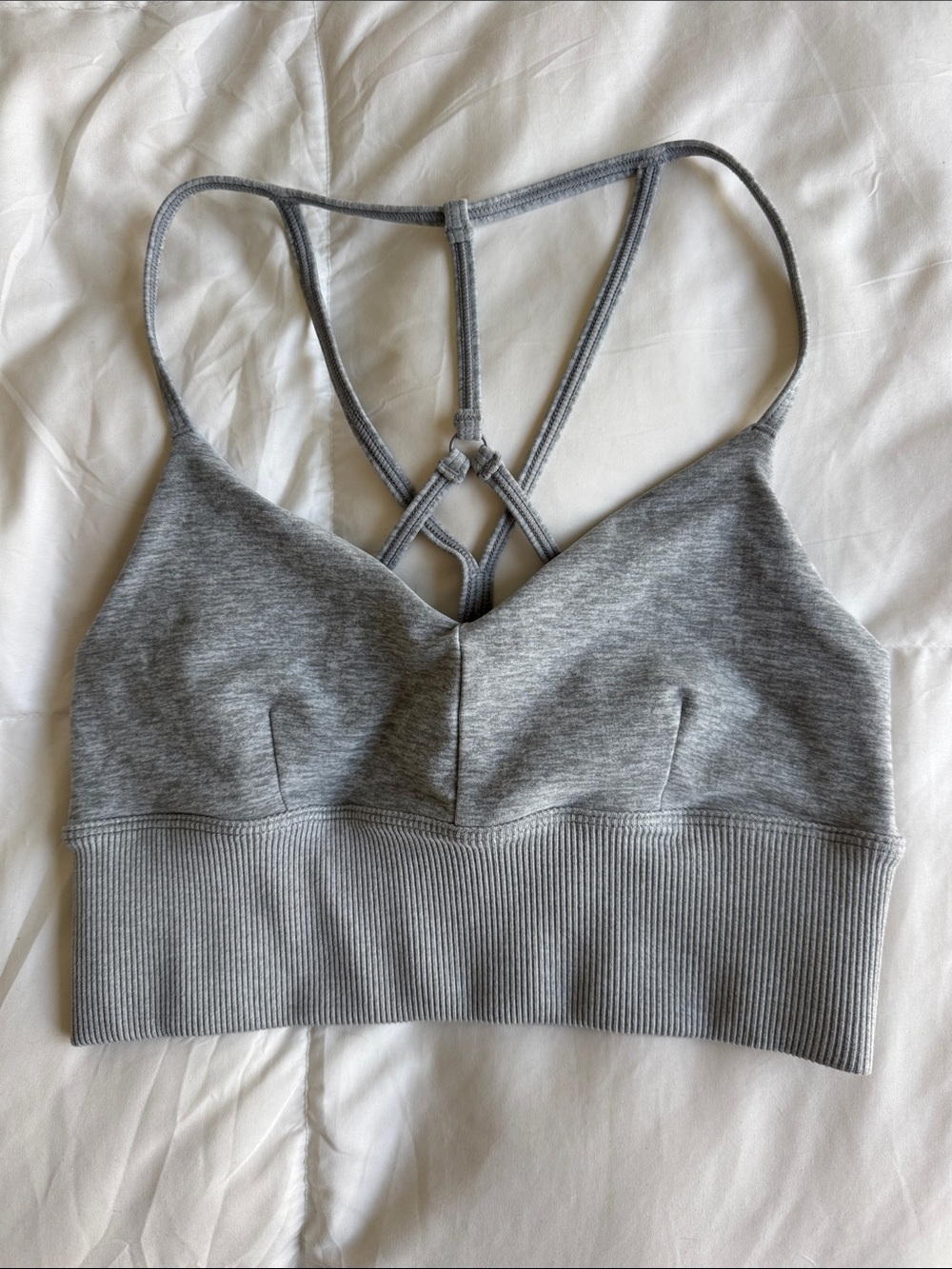 ALO Yoga Gray Strappy Rib-Band Sports Bra